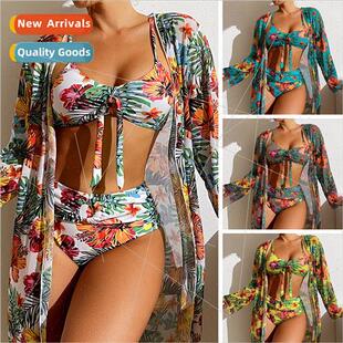 Huayang ups piece printe cover three sleeved long swimsu spl