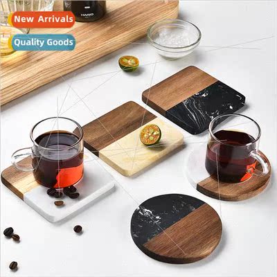 Marble splicing acacia wood insulating mat dinner mat househ