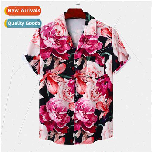 Hawaiian beach Cuban collar ice silk drape digal printing yo
