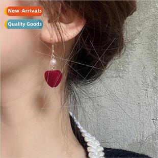 heart shaped earrings Autumn fashion flocking sweet winter