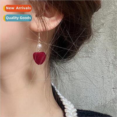 Autumn winter flocking heart-shaped earrings sweet fashion p