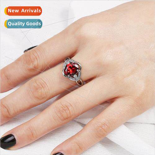 Oval Garnet Red Large Gemstone HSet Zirconia Ring适用Women