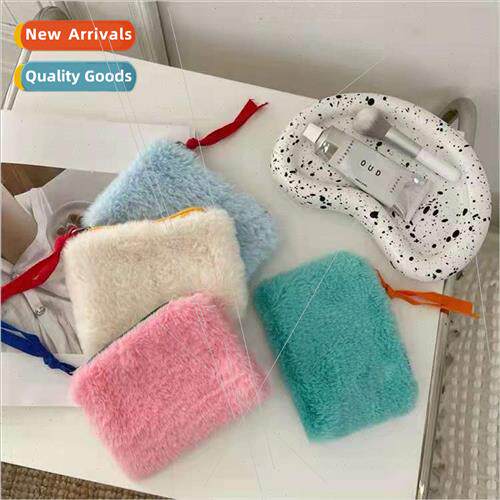 Korea simple ins plush color clashing coin purse mini cute c