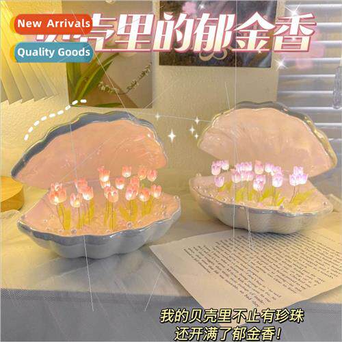 Handmade diy ceramic shell tulip night light bedroom nightst