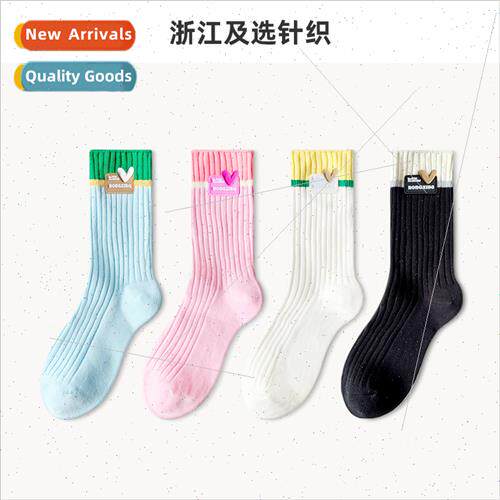 New double needle colorful love cloth label jewelry socks in
