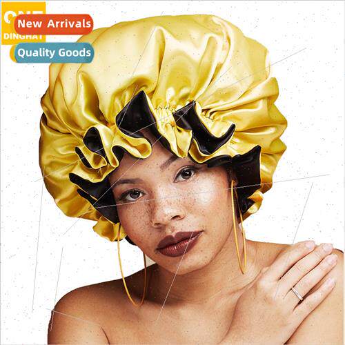 New Double Layer Satin Lace Sleeping Hat Pure Color Oversize