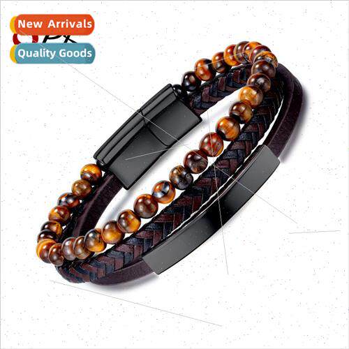 Europe Set Tiger Eye Beaded Stone Bracelet Men Vintage Multi