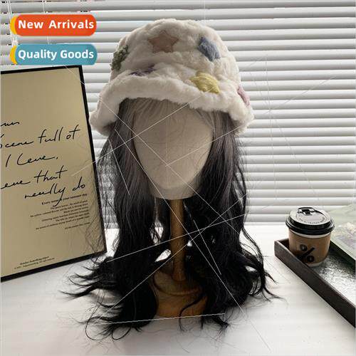 Cute star plush fisherman hat female fall winter warm thicke
