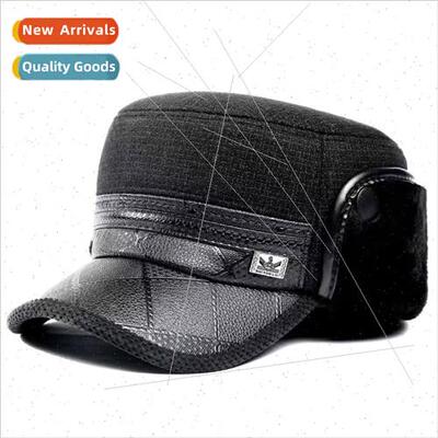 Middle-aged elderly hat men winter dad flat cap ear protecti