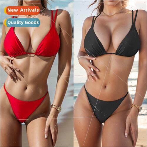 2023 new iEurope solid color triangle cup backless sexy biki
