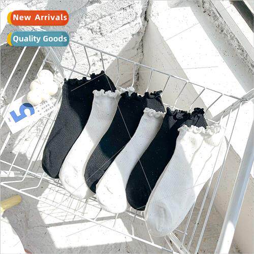 2023 new thin Japan jk lace boat socks solid color black whe