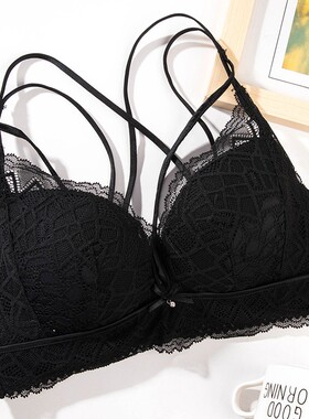 美背内衣2023新款爆款大胸显小吊带蕾丝文胸罩女性感惑黑色大码