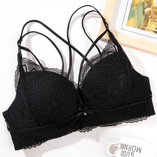 美背内衣2023新款爆款大胸显小吊带蕾丝文胸罩女性感惑黑色大码