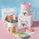 女生高颜值保温马克杯带盖不锈钢杯办公室儿童水杯家用咖啡杯子