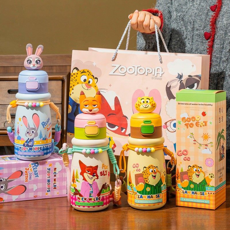 疯狂动物城朱迪儿童保温杯女高颜值吸管水杯学生上学专用便携水壶