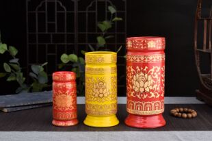 陶瓷香桶家用室内供佛真金莲花香筒插花家用上香供陶瓷香筒装香桶