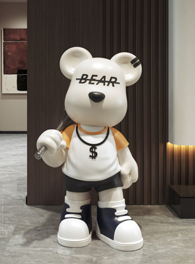 客厅入口大厅电视柜旁的轻型豪华风格优雅大气的储钱罐，暴力熊站