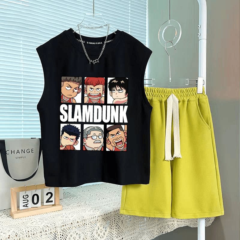 灌篮高手联名儿童背心套装夏季薄款纯棉无袖t恤男童篮球服两件套