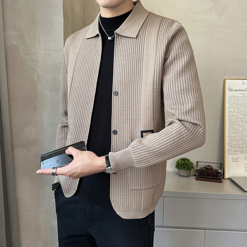 2026春秋季男士高端方领开衫外套新款帅气型男帅气春秋装夹克男装