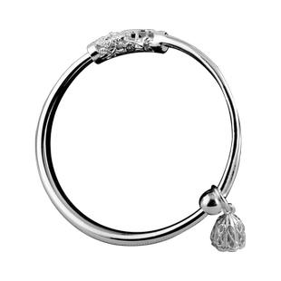 银手镯99足银女款光面莲蓬时尚简约可推拉99纯银手镯送女友送妈妈