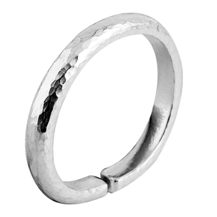 999纯银手镯男女情侣款手工锤纹泥鳅背磨砂简约开口D银手环送女友