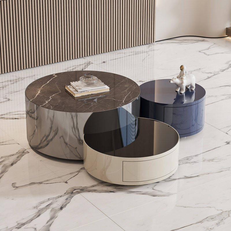 coomo楷模家具 好莱坞米琦茶几美式轻奢风格岩板不锈钢茶几