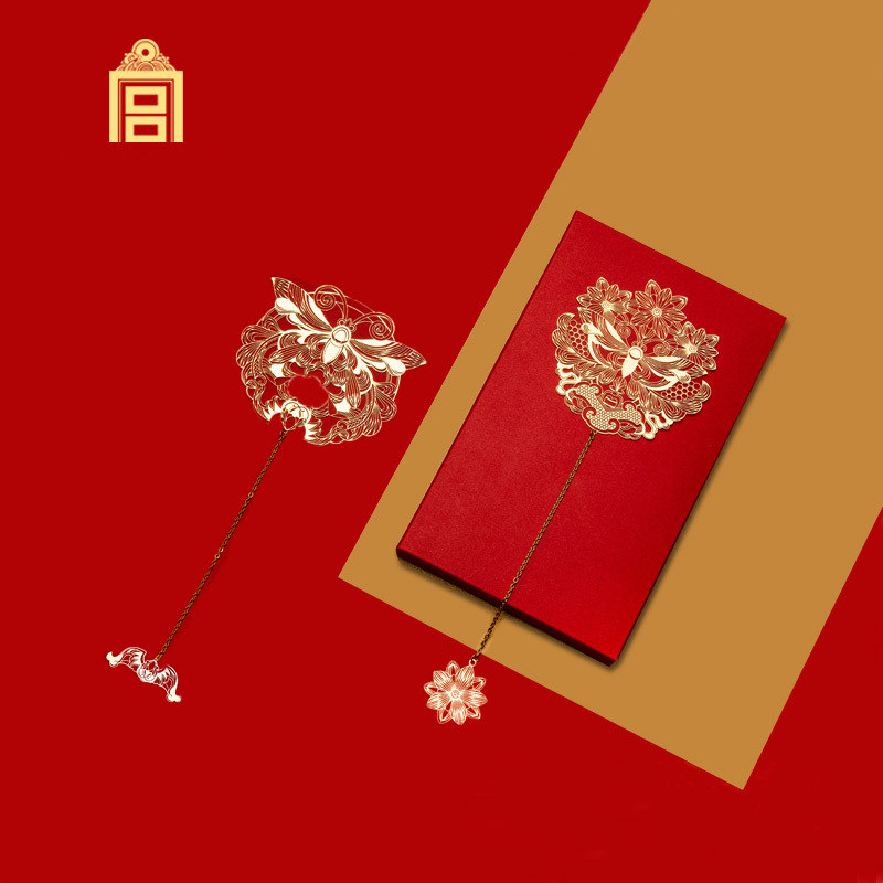 故宫文具万福花簪金属书签创意书夹古典中国风文创生日礼物伴手礼