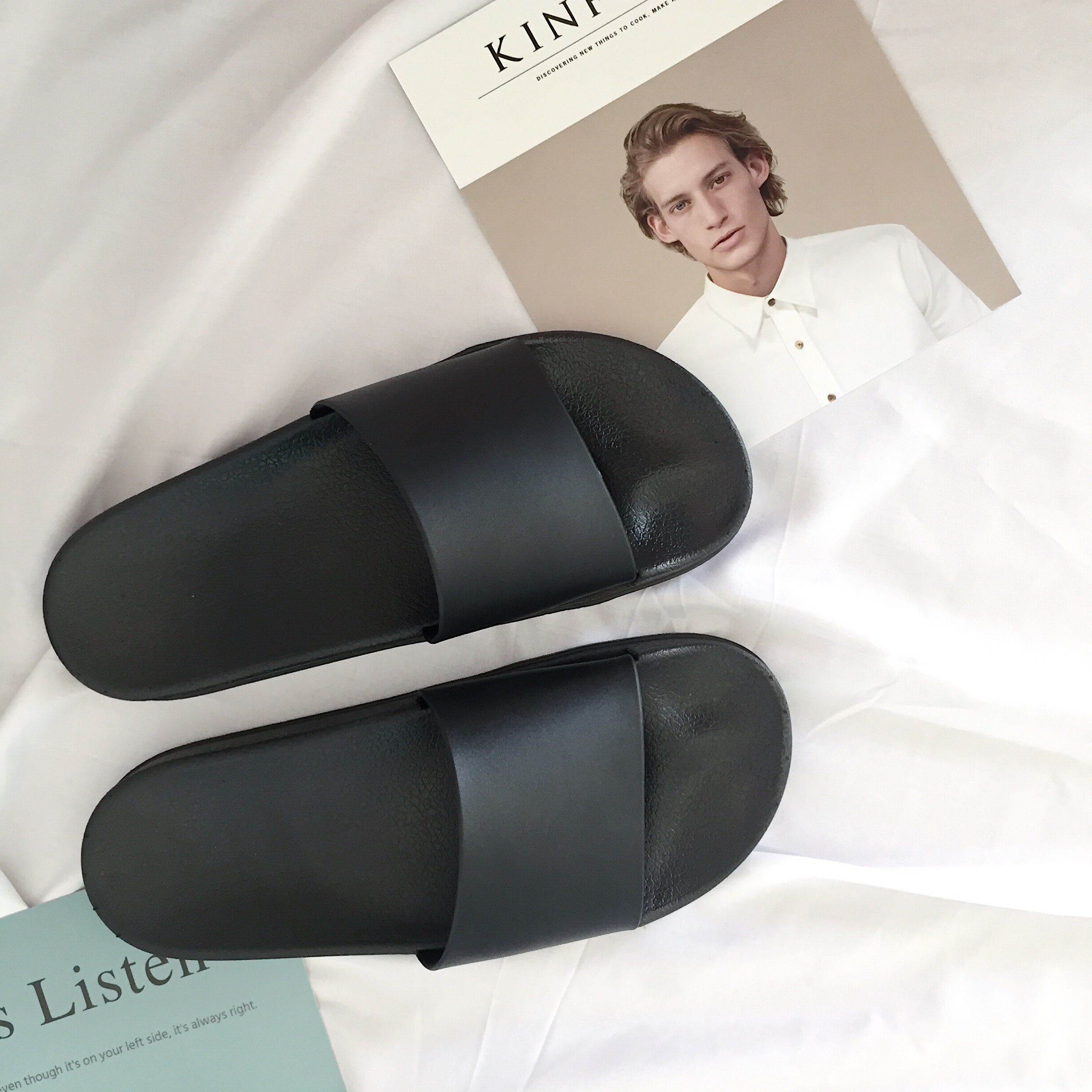 W black and white solid color slippers for men and women
