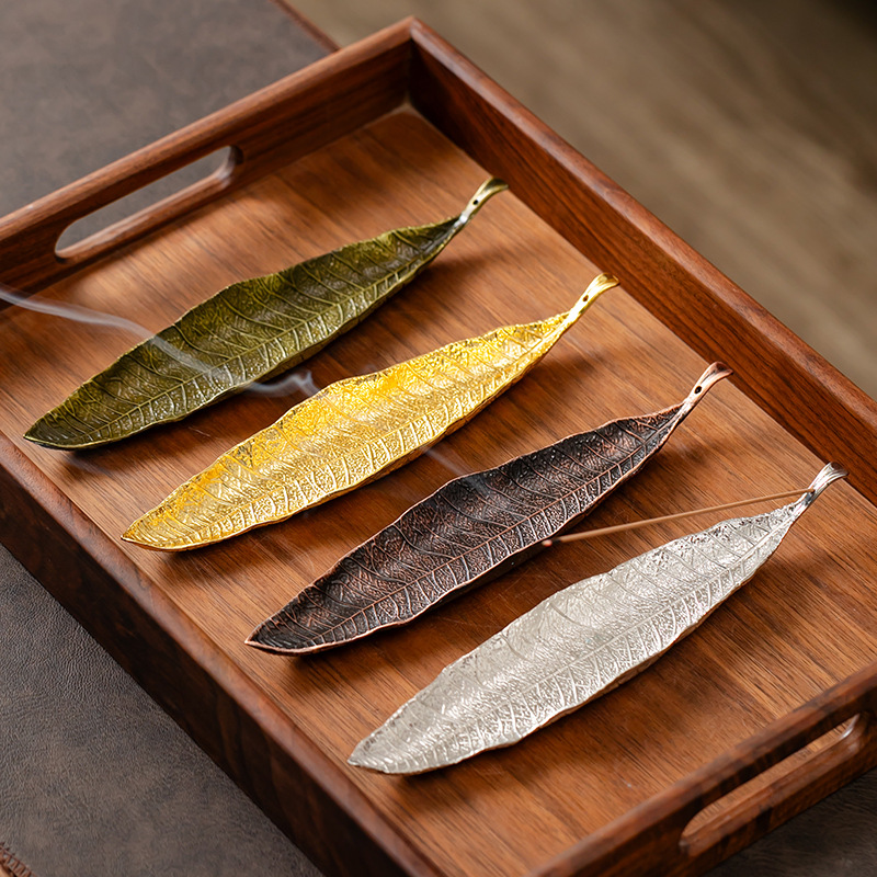 Leaf shape alloy incense tray incense holder  香插香座