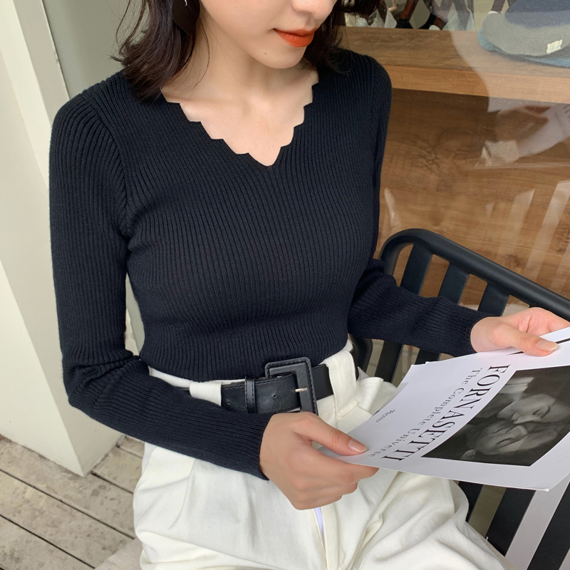 秋冬大码v领毛针织衫女胖mm200斤长袖上衣内搭打底衫套头毛衣线衣