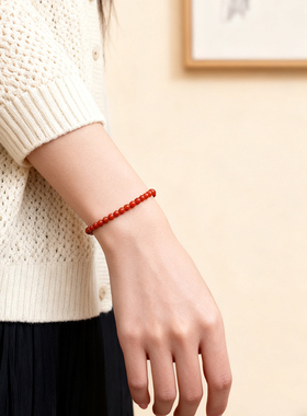 正品南红玛瑙4mm小米珠手链本命年红色手串平安转运珠男女款礼物