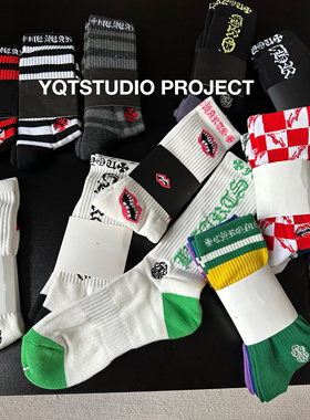 yqtstudio socks 潮流街头中筒纯棉毛巾底运动长袜高帮刺绣提花袜