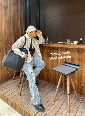 Gallery dept vintage美式复古水洗做旧微喇叭破洞宽松阔腿牛仔裤