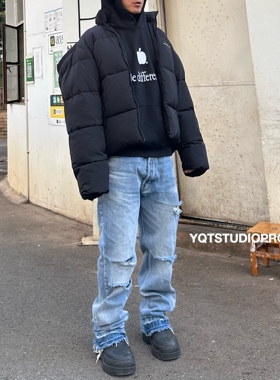 C+WESLEY WESTWIDE WASHED RIPPED DENIM 大破坏水洗色破洞牛仔裤