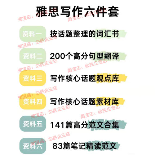 雅思写作六件套资料 写作核心词汇翻译范文素材观点库精读合集