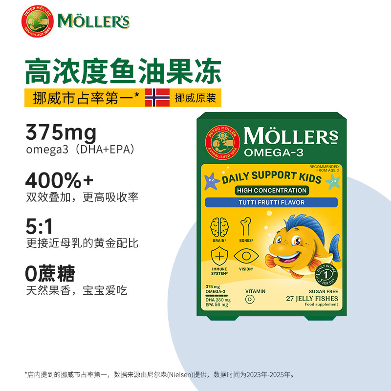挪威进口Mollers高浓度深海鱼油果冻学生儿童鱼油DHA记忆力补充VD