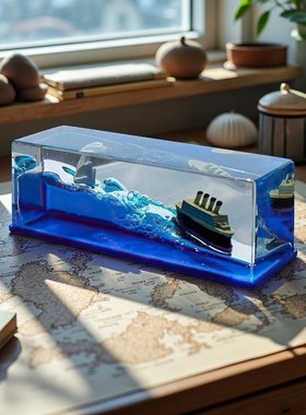 泰坦尼克号模型漂流瓶永不沉没小船摆件创意桌面装饰生日礼物