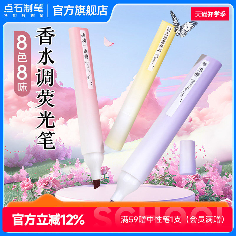 点石香味荧光笔彩色划重点标记笔图片