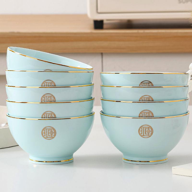 【轻奢金边】青瓷陶瓷饭碗