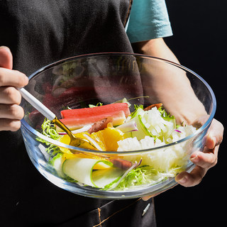 玻璃碗可爱日式蔬菜水果沙拉大碗大号特大超大透明和面碗家用耐热