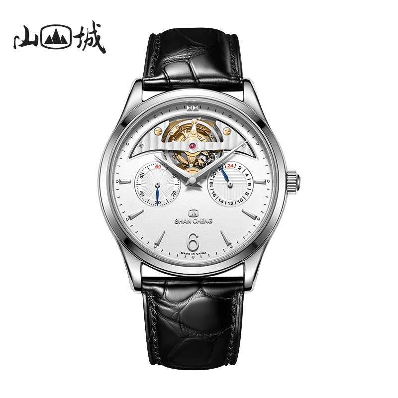 2019新品山城手表男士复古商务休闲机械表皮带全自动陀飞轮男国表