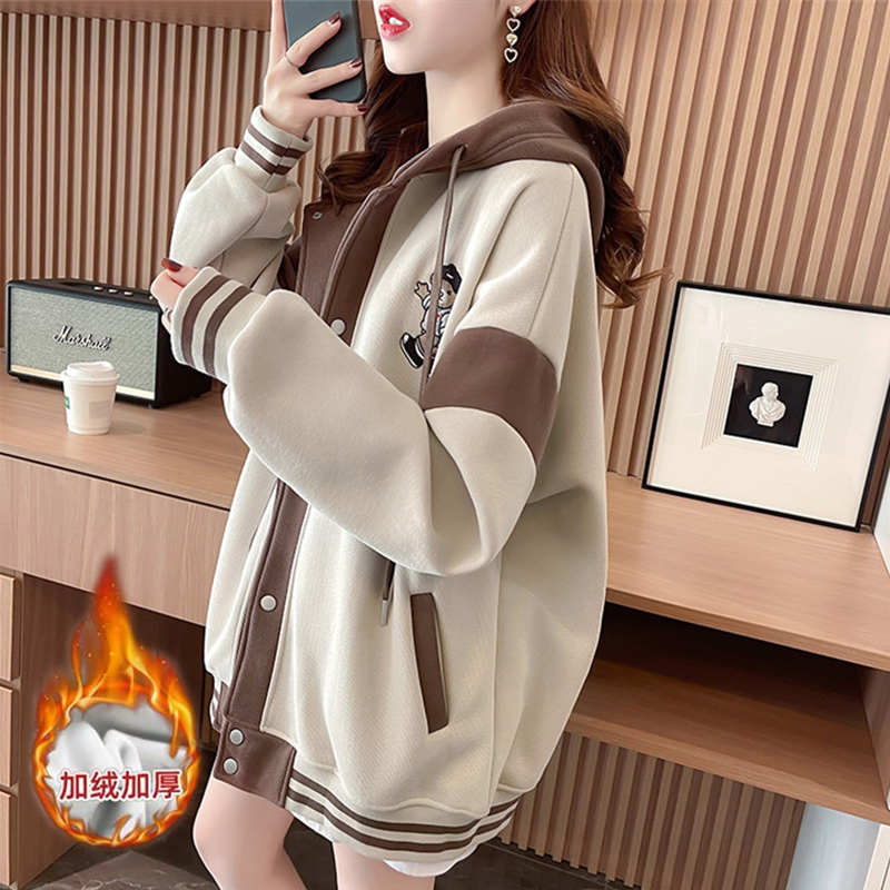 开衫外套女秋冬加绒加厚卫衣2024年新款冬装大码女装洋气上衣