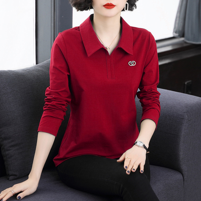 2024秋新款长袖t恤女打底polo衫