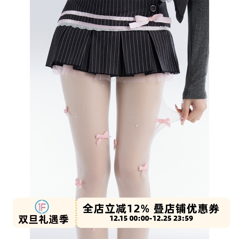 蝴蝶结珍珠白丝连裤袜