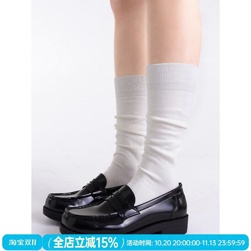 抵达一楼纯色简约基础百搭白色堆堆袜女中筒袜日系jk小腿袜显瘦棉