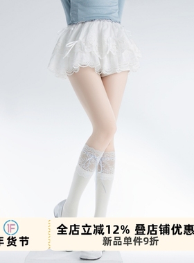 rojiroji原创lolita袜日系蕾丝大花边过膝袜丝带蝴蝶结长筒棉袜女