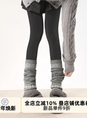 抵达一楼秋冬韩系雪花针织保暖腿套费尔岛灰色堆堆袜显瘦复古袜套