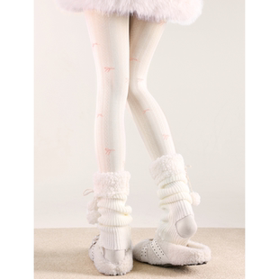 抵达一楼韩系 蝴蝶结印花连裤袜菱格竖纹 打底裤显瘦叠穿光腿神器