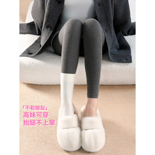 抵达一楼九分高个子灰色连裤袜竖纹显瘦加绒秋冬叠穿打底裤不勒脚