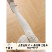 抵达一楼奶白薄款 拼接堆堆过膝袜黑色显瘦百搭韩系纯色简约长筒袜